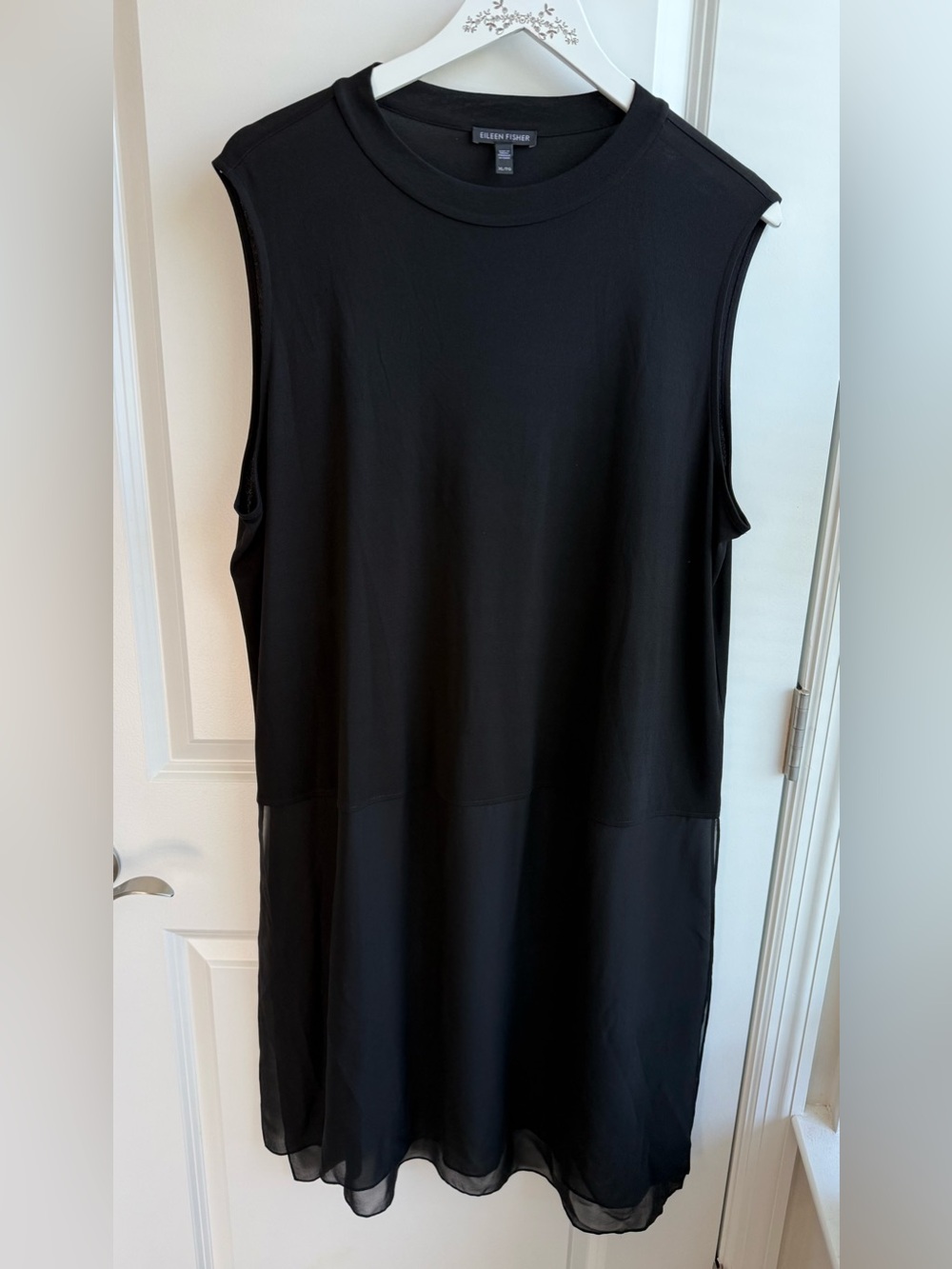 Eileen Fisher 100% Silk Mock Neck Crepe Tunic Sheer Minimalist Office XL